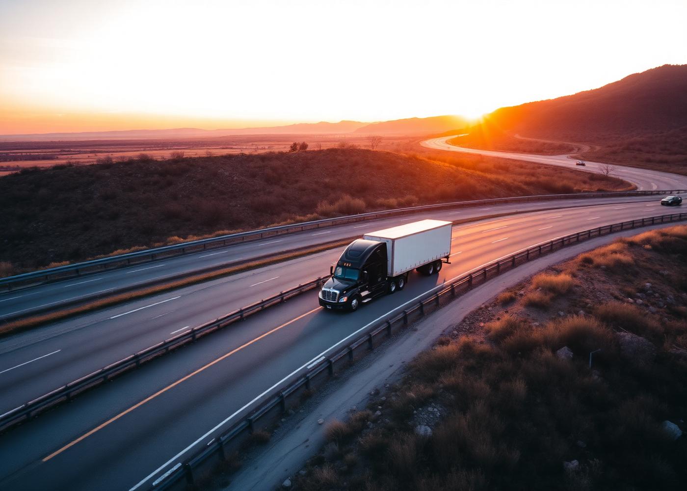 Aerial view of a truck on a scenic highway
